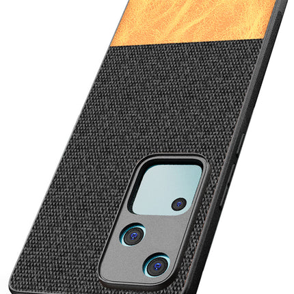 Mobizang Soft Fabric & Leather Hybrid Protective Back Cover for Vivo V30 (5G) | Shockproof Slim Hard Anti Slip Back Case (Black,Brown)