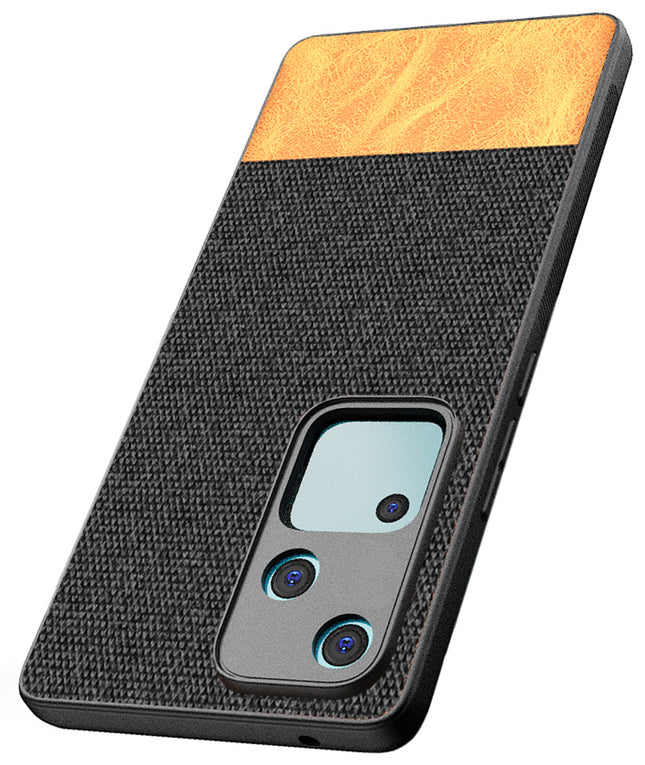 Mobizang Soft Fabric & Leather Hybrid Protective Back Cover for Vivo V30 (5G) | Shockproof Slim Hard Anti Slip Back Case (Black,Brown)