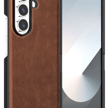 Mobizang Tux Leather Back Cover for Samsung Galaxy Z Fold 7 | Slim Shockproof Camera Protection Bumper Case (Brown)