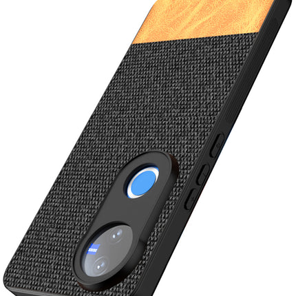 Mobizang Soft Fabric & Leather Hybrid Protective Back Cover for Vivo V50 5G | Shockproof Slim Hard Anti Slip Back Case (Black,Brown)