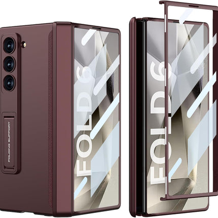 Mobizang Magnetic Hinge With Inbuilt Stand Case for Samsung Galaxy Z Fold 6 | Shockproof Stand Hybrid Bumper Back Cover (Wine Red)