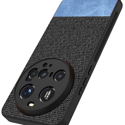 Mobizang Soft Fabric & Leather Hybrid Protective Back Cover for Xiaomi 15 Ultra | Shockproof Slim Hard Anti Slip Back Case (Black,Blue)