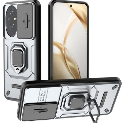 Mobizang Armor Slider Back Cover for Honor 200 (5G) | Inbuilt Ring + Camera Slider Shockproof Lens Protection Bumper Back Case (Grey)