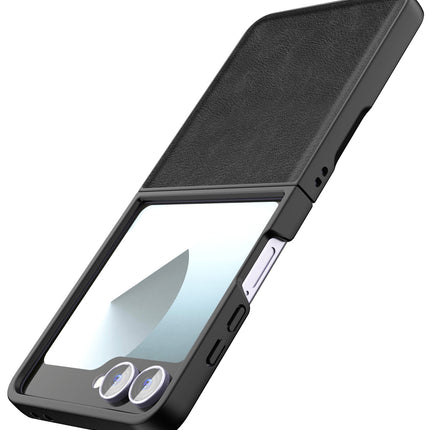 Mobizang Tux Leather Back Cover for Samsung Galaxy Z Flip 7 | Slim Shockproof Camera Protection Bumper Case (Black)