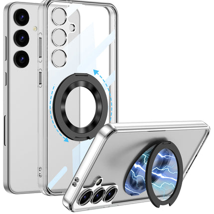 Mobizang Clear Airbag + Ring Back Case for Samsung Galaxy S25 Plus | Transparent Shockproof Slim Hard PC Shell Protective Cover (Clear)