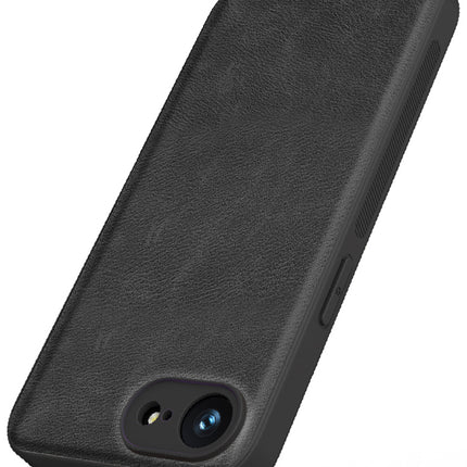 Mobizang Tux Leather Back Cover for Apple iPhone 16E | Slim Shockproof Camera Protection Bumper Case (Black)