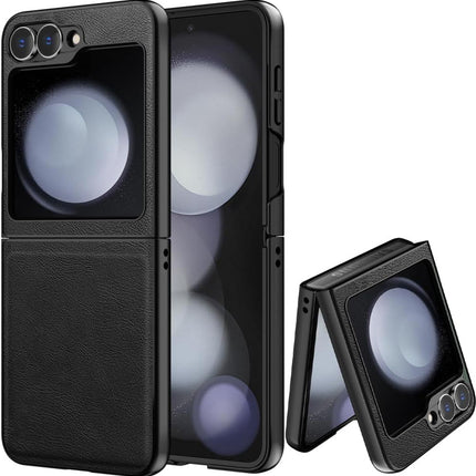 Mobizang Tux Leather Back Cover for Samsung Galaxy Z Flip 6 | Slim Shockproof Camera Protection Bumper Case (Black)