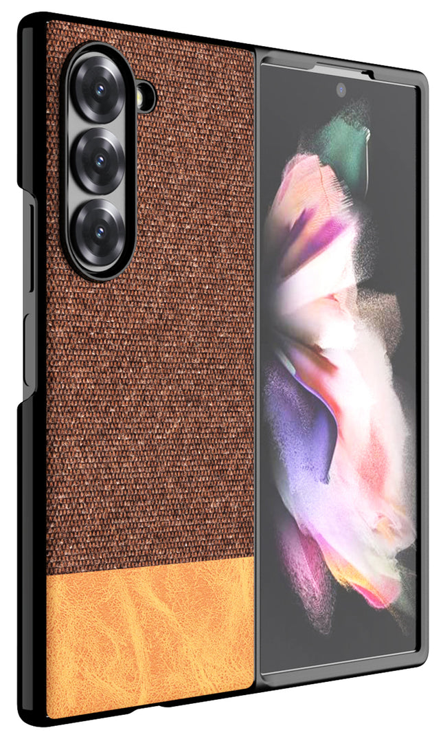 Mobizang Soft Fabric & Leather Hybrid Protective Back Cover for Samsung Galaxy Z Fold 6 | Shockproof Slim Hard Anti Slip Back Case (Brown)