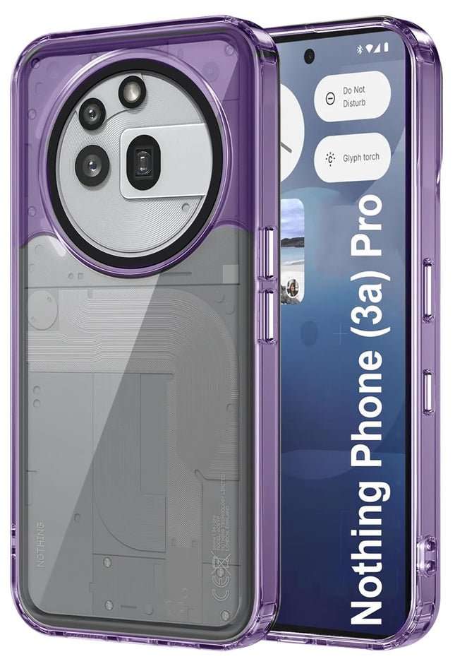 Mobizang Warrior Acrylic Clear Back Cover For Nothing Phone 3A Pro | Slim Shockproof [Military Grade Protection] Hybrid Bumper Case (Purple Sides)