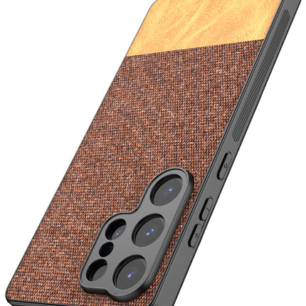 Mobizang Soft Fabric & Leather Hybrid Protective Back Cover for Samsung Galaxy S25 Ultra | Shockproof Slim Hard Anti Slip Back Case (Brown)