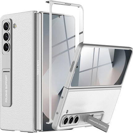Mobizang Leather Case for Samsung Galaxy Z Fold 6 | Inbuilt Stand Hybrid Back Cover (Silver)