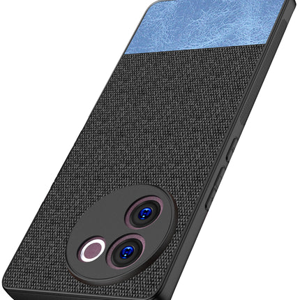Mobizang Soft Fabric & Leather Hybrid Protective Back Cover for Vivo V30E (5G) | Shockproof Slim Hard Anti Slip Back Case (Black,Blue)