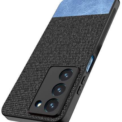 Mobizang Soft Fabric & Leather Hybrid Protective Back Cover for Realme 14X | Shockproof Slim Hard Anti Slip Back Case (Black,Blue)