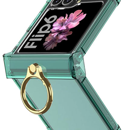 Mobizang Clear Airbag Ring Back Case for Samsung Galaxy Flip6 / Z Flip 6 | Transparent Shockproof Slim Hard Protective Cover (Green)