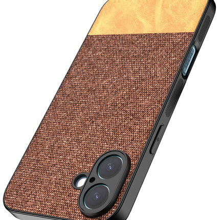 Mobizang Soft Fabric & Leather Hybrid Protective Back Cover for Apple iPhone 16 Plus | Shockproof Slim Hard Anti Slip Back Case (Brown)