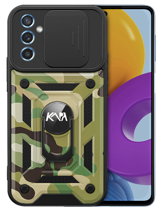 Mobizang Tank Back Cover for Samsung Galaxy A55 (5G) | Inbuilt Ring + Slider Shockproof Lens Protection Bumper Back Case (Green)