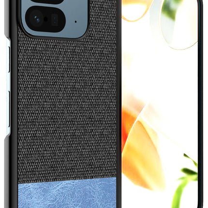 Mobizang Soft Fabric & Leather Hybrid Protective Back Cover for Google Pixel 9 Pro Fold | Shockproof Slim Hard Anti Slip Back Case (Black,Blue)