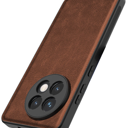 Mobizang Tux Leather Back Cover for OnePlus 13R | Slim Shockproof Camera Protection Bumper Case (Brown)