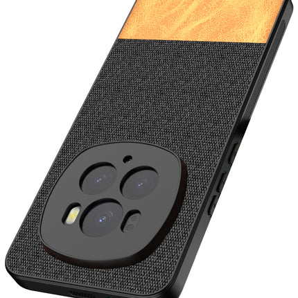 Mobizang Soft Fabric & Leather Hybrid Protective Back Cover for Honor Magic 6 PRO | Shockproof Slim Hard Anti Slip Back Case (Black,Brown)