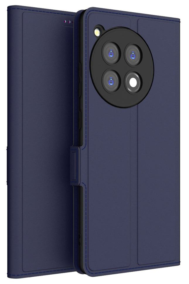 Mobizang Noble Slim Magnetic Leather Flip Case Cover for OnePlus 12R | Card Holder Stand Flip Wallet Case (Blue)