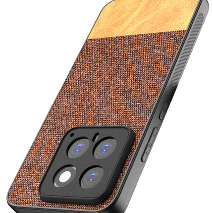Mobizang Soft Fabric & Leather Hybrid Protective Back Cover for Xiaomi 14 (5G) | Shockproof Slim Hard Anti Slip Back Case (Brown)