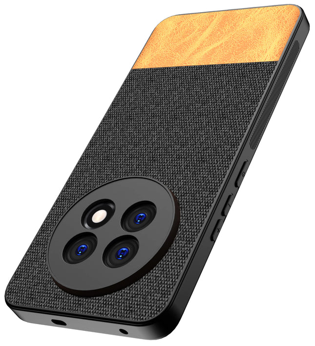 Mobizang Soft Fabric & Leather Hybrid Protective Back Cover for Realme 13 PRO / 13 PRO PLUS | Shockproof Slim Hard Anti Slip Back Case (Black,Brown)
