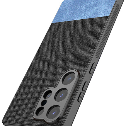 Mobizang Soft Fabric & Leather Hybrid Protective Back Cover for Samsung Galaxy S25 Ultra | Shockproof Slim Hard Anti Slip Back Case (Black,Blue)
