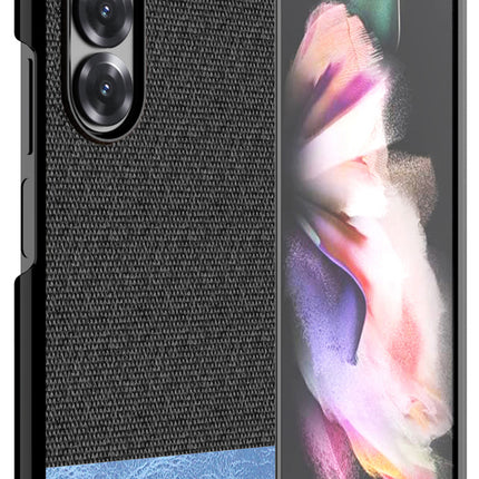Mobizang Soft Fabric & Leather Hybrid Protective Back Cover for Samsung Galaxy Z Fold 6 | Shockproof Slim Hard Anti Slip Back Case (Black,Blue)