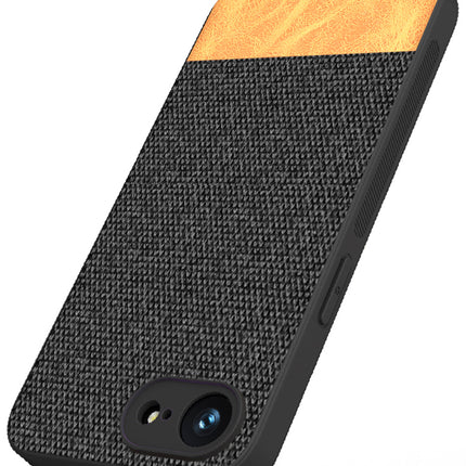 Mobizang Soft Fabric & Leather Hybrid Protective Back Cover for Apple iPhone 16E | Shockproof Slim Hard Anti Slip Back Case (Black,Brown)