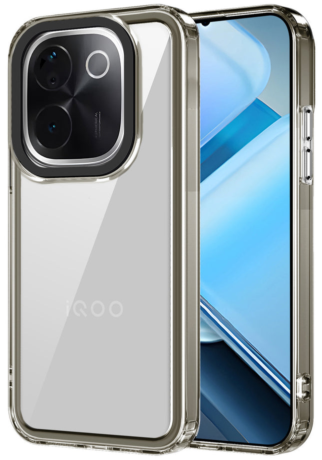 Mobizang Warrior Acrylic Clear Back Cover For Iqoo Z9S Pro (5G) | Slim Shockproof [Military Grade Protection] Hybrid Bumper Case (Grey Sides)