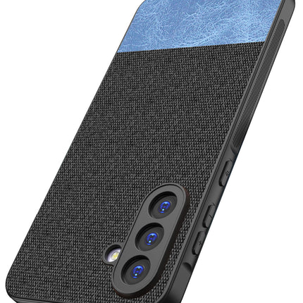 Mobizang Soft Fabric & Leather Hybrid Protective Back Cover for Samsung Galaxy A56 | Shockproof Slim Hard Anti Slip Back Case (Black,Blue)