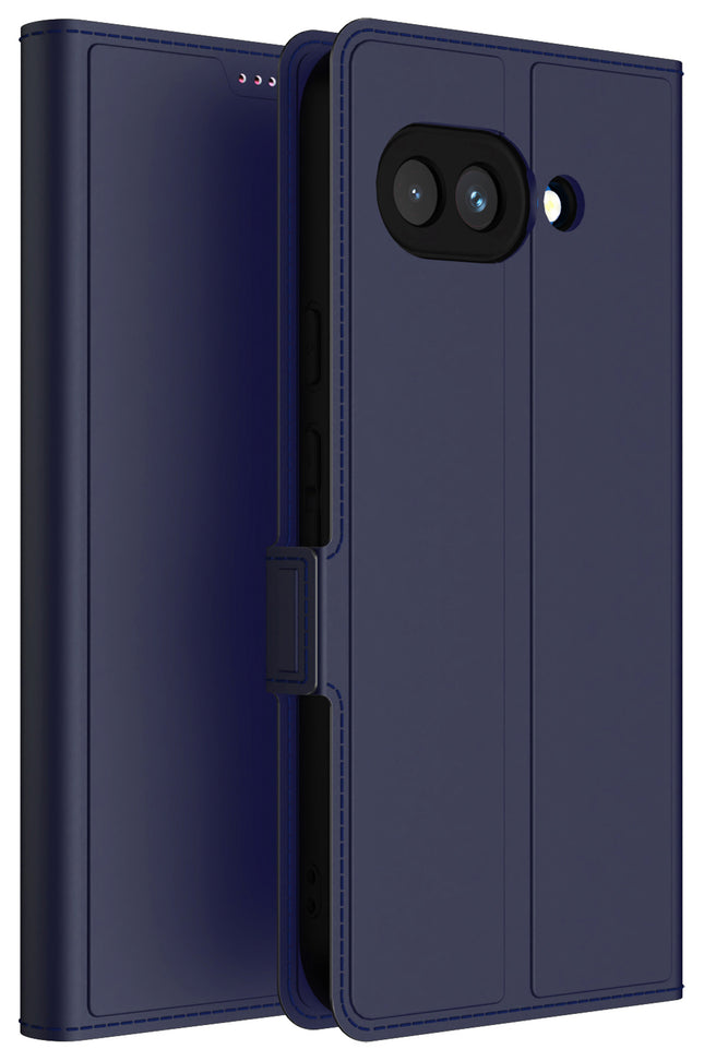 Mobizang Noble Slim Magnetic Leather Flip Case Cover for Google Pixel 9A | Card Holder Stand Flip Wallet Case (Blue)