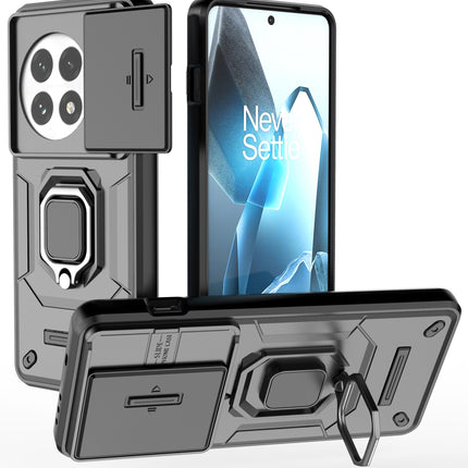Mobizang Armor Slider Back Cover for OnePlus 13 | Inbuilt Ring + Camera Slider Shockproof Lens Protection Bumper Back Case (Black)