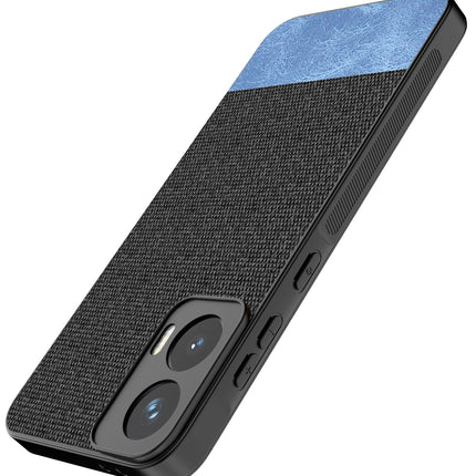 Mobizang Soft Fabric & Leather Hybrid Protective Back Cover for Moto G35 | Shockproof Slim Hard Anti Slip Back Case (Black,Blue)