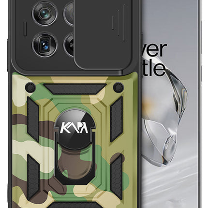 Mobizang Tank Back Cover for OnePlus 12R | Inbuilt Ring + Slider Shockproof Lens Protection Bumper Back Case (Green)