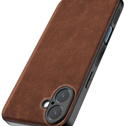Mobizang Tux Leather Back Cover for Apple iPhone 16 Plus | Slim Shockproof Camera Protection Bumper Case (Brown)