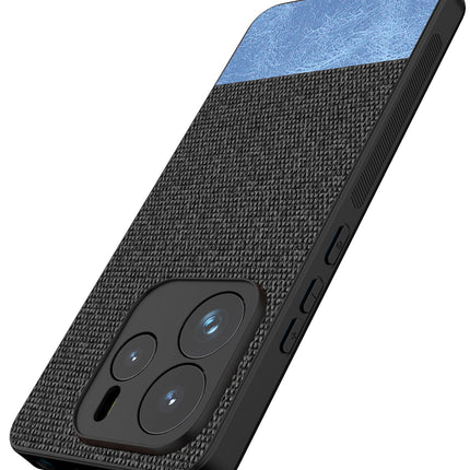 Mobizang Soft Fabric & Leather Hybrid Protective Back Cover for Redmi Note 14 (5G) | Shockproof Slim Hard Anti Slip Back Case (Black,Blue)