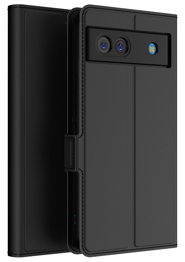 Mobizang Noble Slim Magnetic Leather Flip Case Cover for Google Pixel 8A | Card Holder Stand Flip Wallet Case (Black)