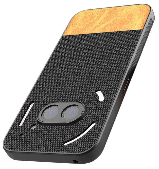 Mobizang Soft Fabric & Leather Hybrid Protective Back Cover for Nothing Phone 2A | Shockproof Slim Hard Anti Slip Back Case (Black,Brown)