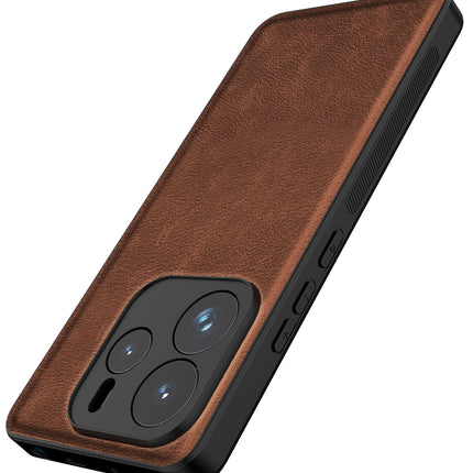 Mobizang Tux Leather Back Cover for Redmi Note 14 (5G) | Slim Shockproof Camera Protection Bumper Case (Brown)