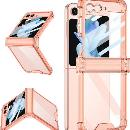Mobizang Clear Airbag with Hinge Protection Back Case for Samsung Galaxy Flip6 / Z Flip 6 | Transparent Shockproof Slim Hard Protective Cover (Orange)