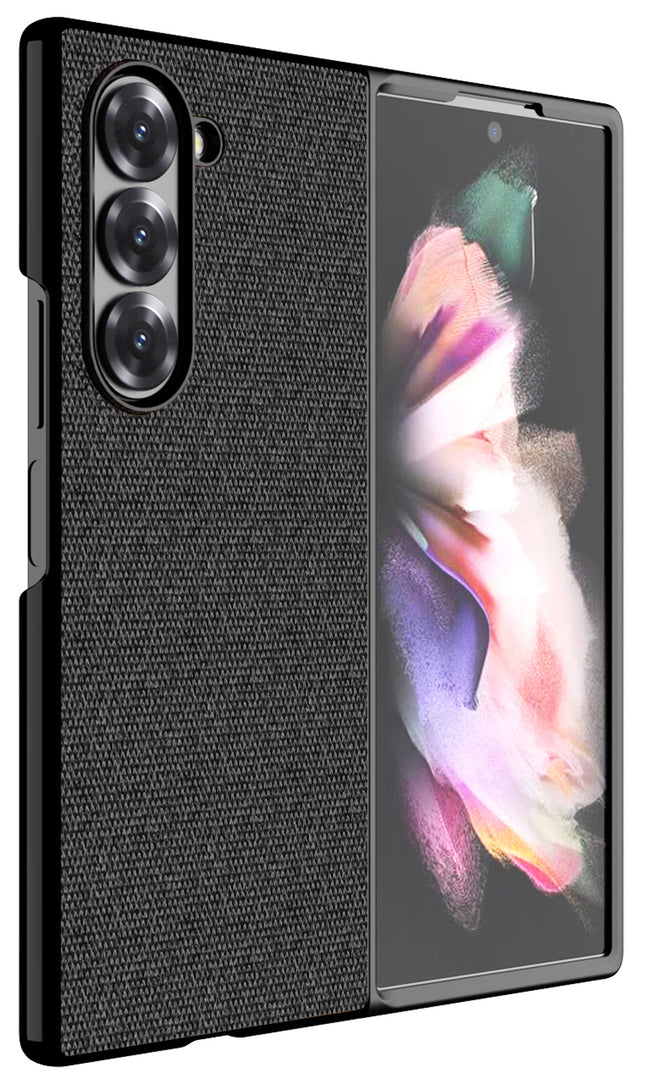Mobizang Soft Full Fabric Protective Back Case Cover for Samsung Galaxy Z Fold 6 | Shockproof Slim Hard Anti Slip Back Case (Black)