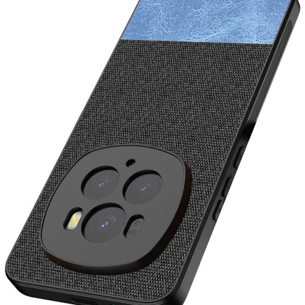 Mobizang Soft Fabric & Leather Hybrid Protective Back Cover for Honor Magic 6 PRO | Shockproof Slim Hard Anti Slip Back Case (Black,Blue)