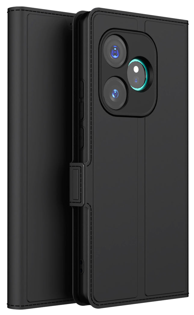Mobizang Noble Slim Magnetic Leather Flip Case Cover for Realme GT 6 / GT 6T | Card Holder Stand Flip Wallet Case (Black)