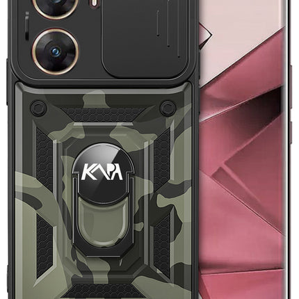 Mobizang Tank Back Cover for Vivo V29E (5G) | Inbuilt Ring + Slider Shockproof Lens Protection Bumper Back Case (Black)