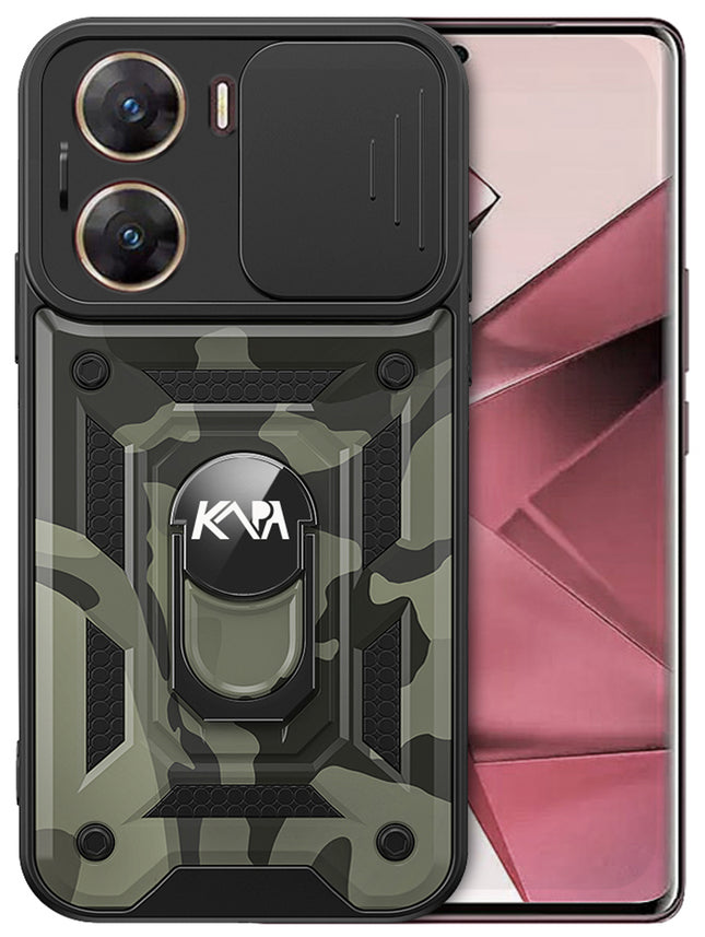 Mobizang Tank Back Cover for Vivo V29E (5G) | Inbuilt Ring + Slider Shockproof Lens Protection Bumper Back Case (Black)