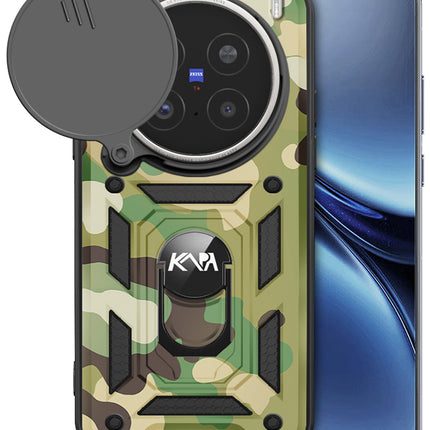 Mobizang Tank Back Cover for Vivo X200 Pro (5G) | Inbuilt Ring + Slider Shockproof Lens Protection Bumper Back Case (Green)
