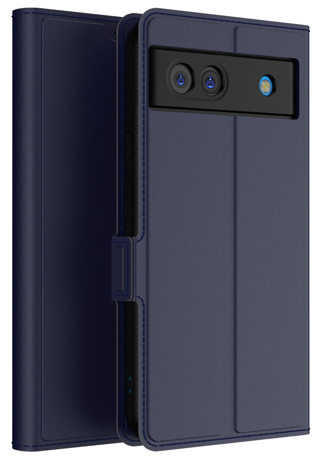 Mobizang Noble Slim Magnetic Leather Flip Case Cover for Google Pixel 8A | Card Holder Stand Flip Wallet Case (Blue)