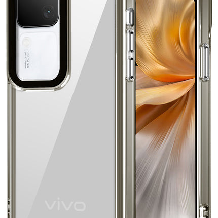 Mobizang Warrior Acrylic Clear Back Cover For Vivo V30 / V30 PRO | Slim Shockproof [Military Grade Protection] Hybrid Bumper Case (Grey Sides)