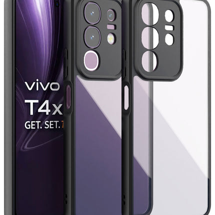Mobizang Hawkeye Clear Back Cover for Vivo T4X 5G | Camera Lens Protector Shockproof Slim Clear Case Cover (Black Sides)